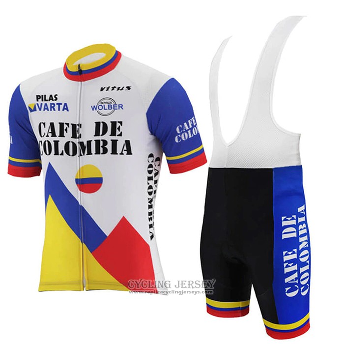 2021 Cycling Jersey Colombia White Blue Short Sleeve And Bib Short